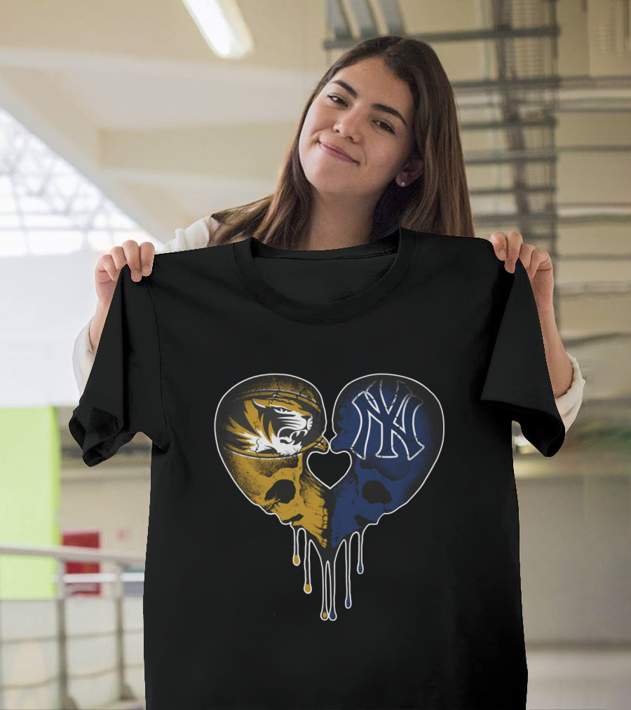 Yankees Missouri Tigers Skull Heart Fan T-Shirt