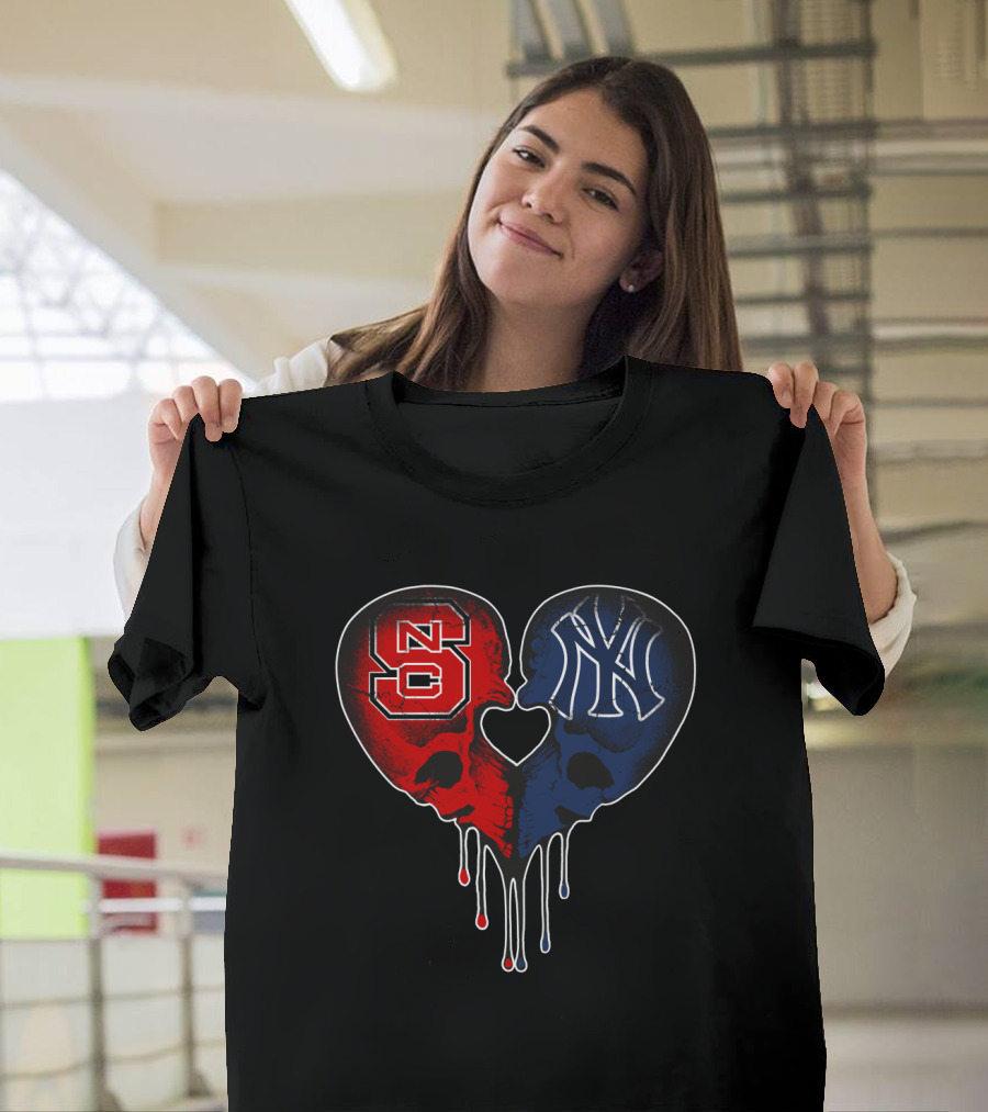 Yankees NC State Dripping Skull Heart Love T-Shirt