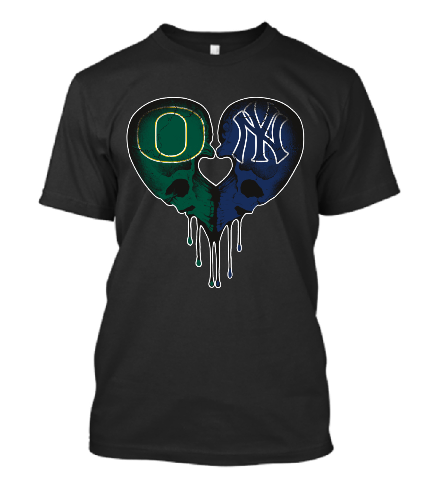 Oregon Ducks Yankees Skull Heart Fusion T-Shirt