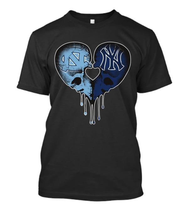 Yankees Tar Heels Skull Heart Drip T-Shirt