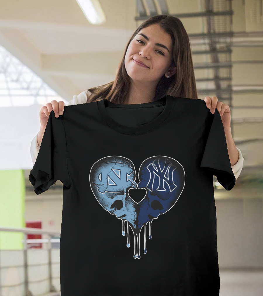 Yankees Tar Heels Skull Heart Drip T-Shirt