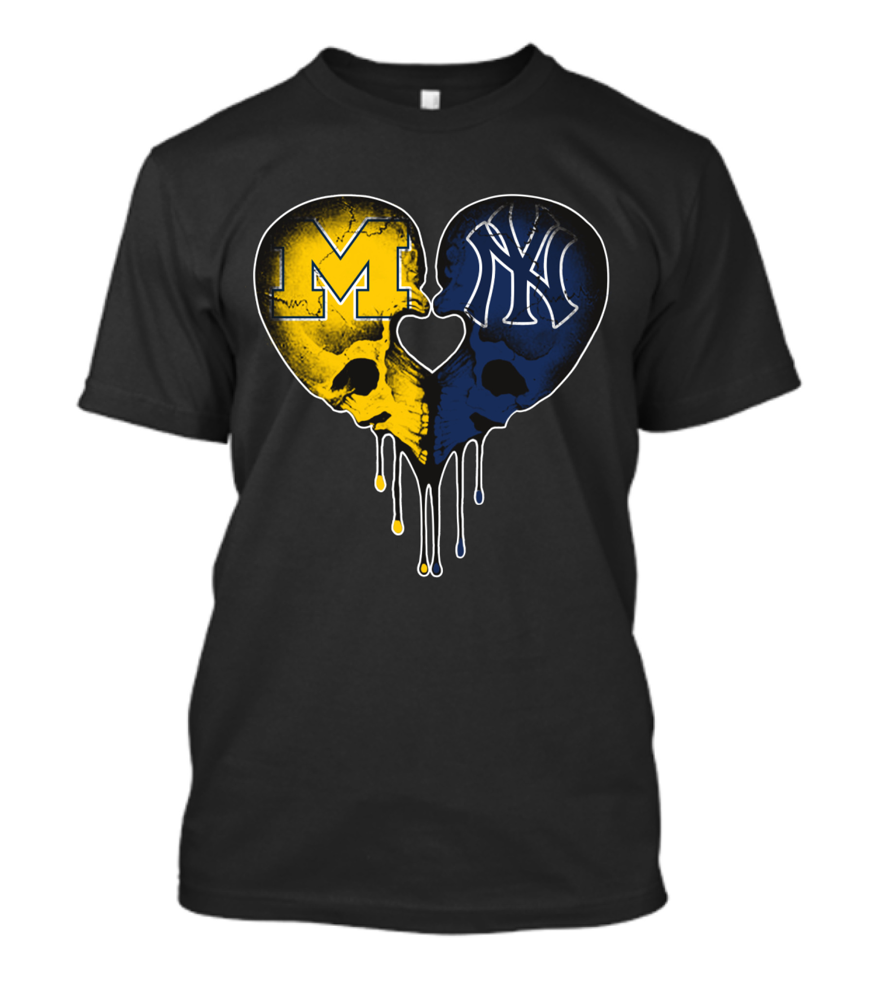 Michigan Yankees Skull Heart Love T-Shirt