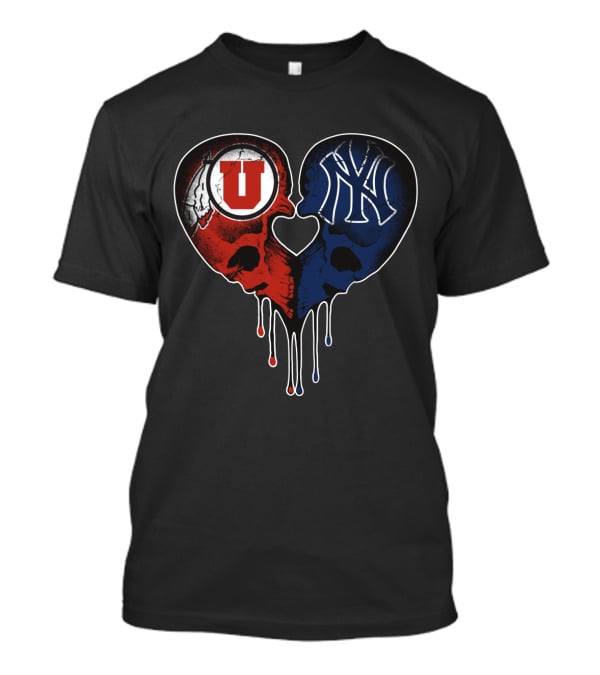 Utah Utes New York Yankees Skull Heart Love T-Shirt