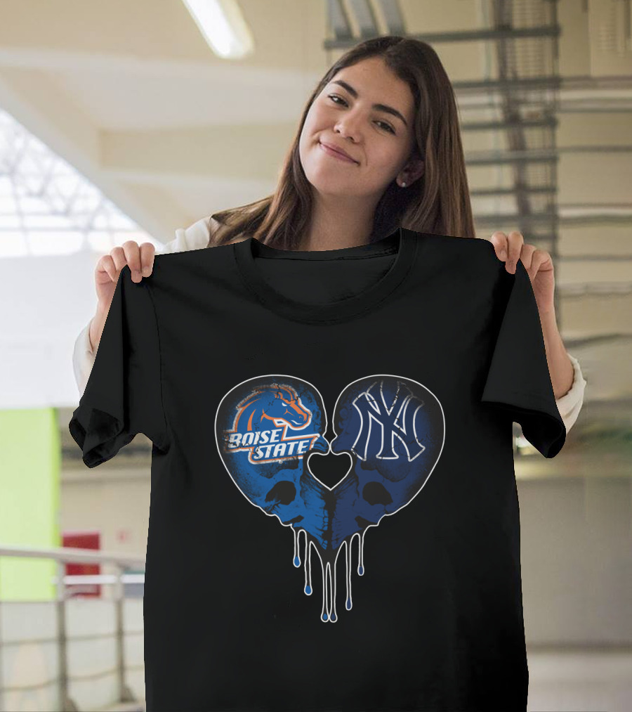 Boise State Broncos New York Yankees Dripping Heart Logo Fusion T-Shirt