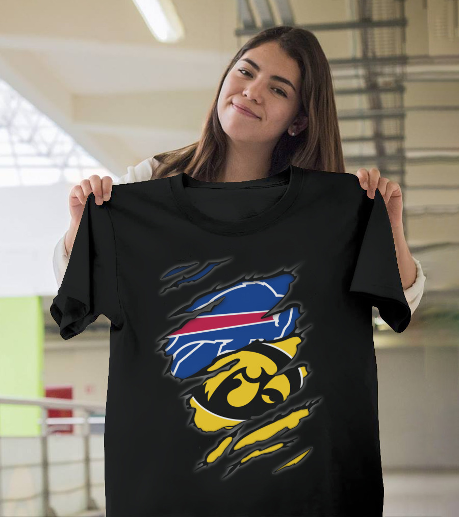 Buffalo Bills And Iowa Hawkeyes Ripped T-Shirt