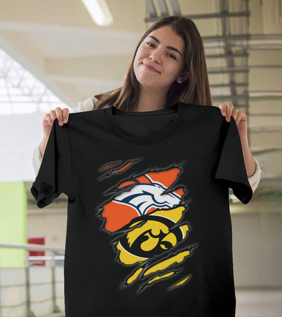Denver Broncos Iowa Hawkeyes Sports Fan Dual Team T-Shirt