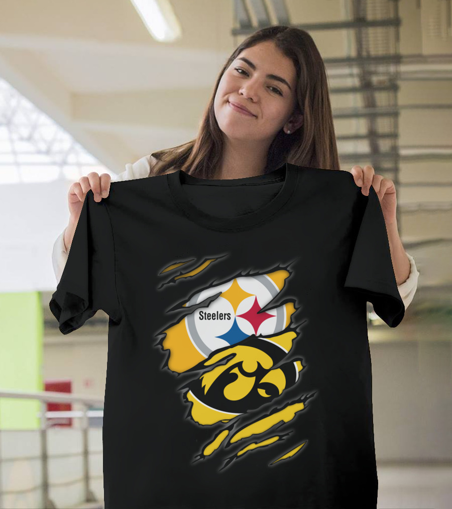 Steelers Iowa Hawkeyes Torn Symbol Fusion T-Shirt