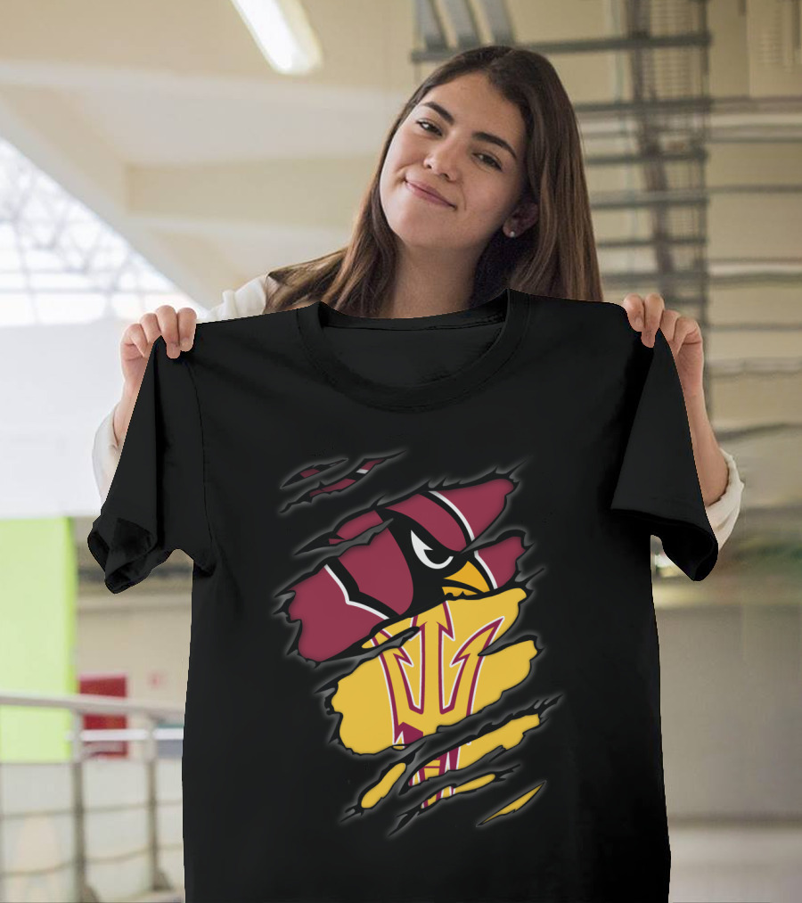 Cardinals Arizona State Sun Devils Ripped Claw Marks Logo Combination T-Shirt