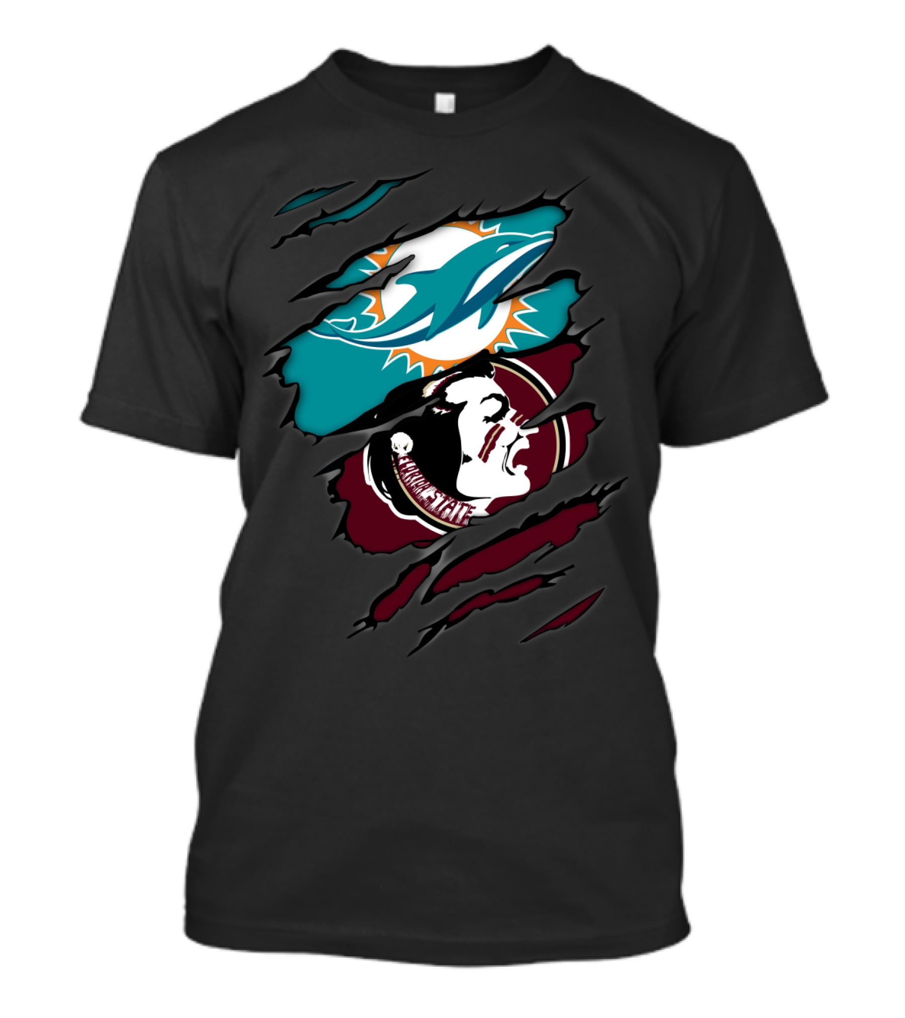 Dolphins Seminoles Ripped Logo Fusion T-Shirt