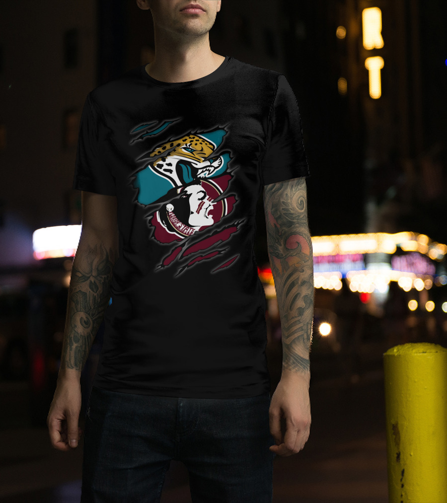 Jaguars And Seminoles Claw-Torn Logos Dual Symbol Fusion T-Shirt