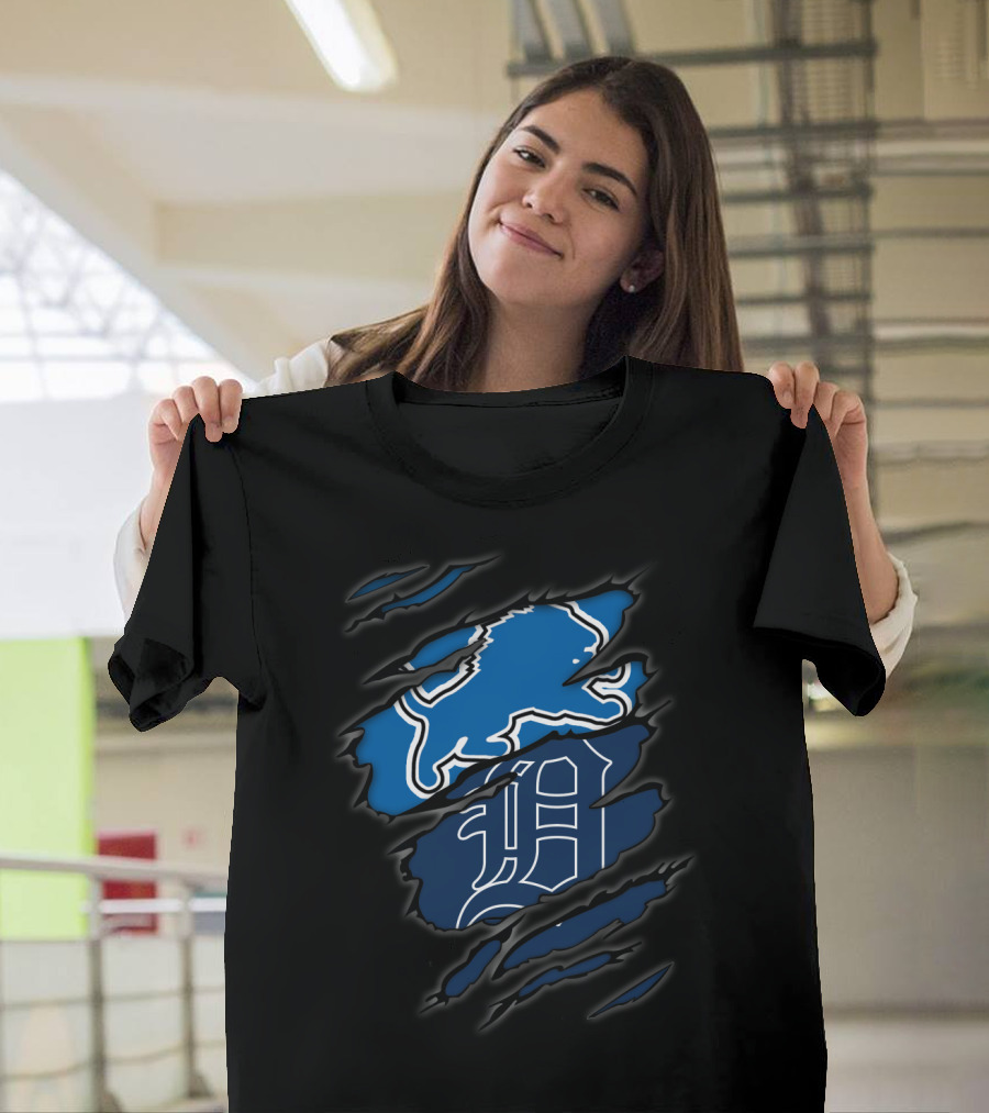 Detroit Lions And Tigers Crossover Claw Marks Nfl Mlb Fan T-Shirt