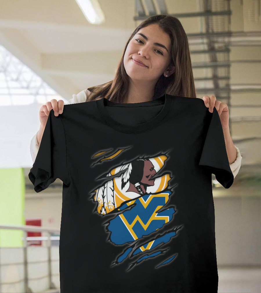 Redskins Wv Mountaineers Tribal Logo Rip T-Shirt