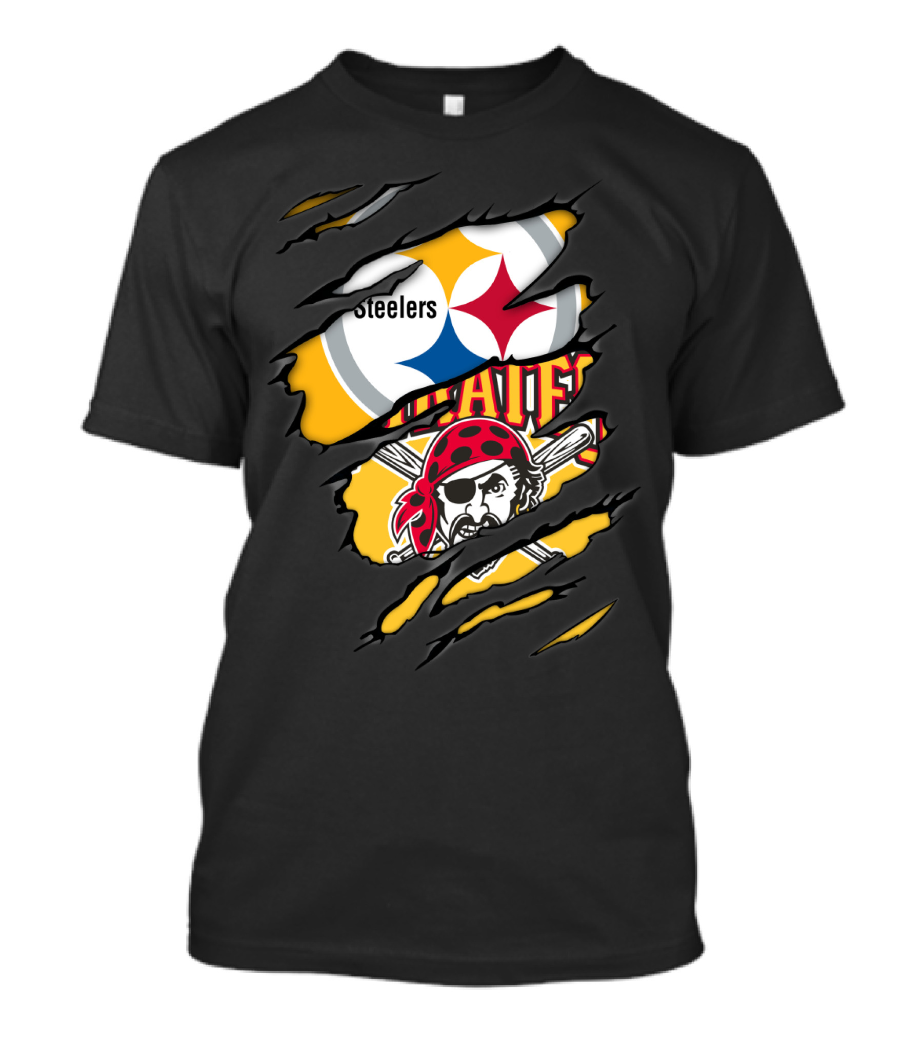 Steelers Pirates Logo Mashup Ripped Effect T-Shirt