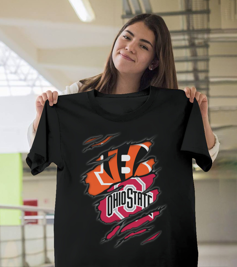 Bengals Ohio State Ripped Logo Fusion T-Shirt
