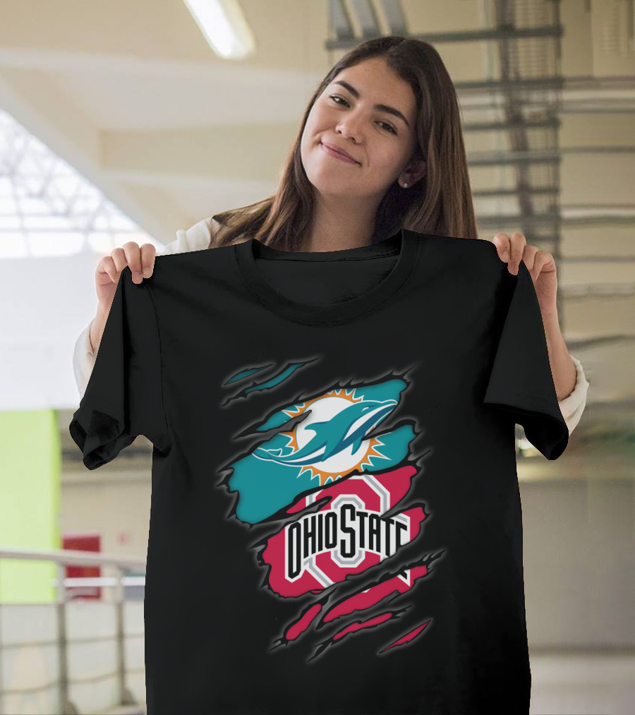 Miami Dolphins Ohio State Buckeyes Football Fan Crossover T-Shirt