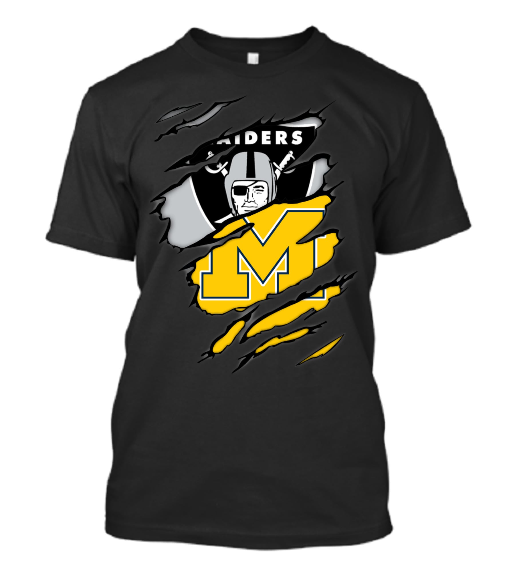 Raiders Oakland Helmet With Michigan Block M Fusion T-Shirt