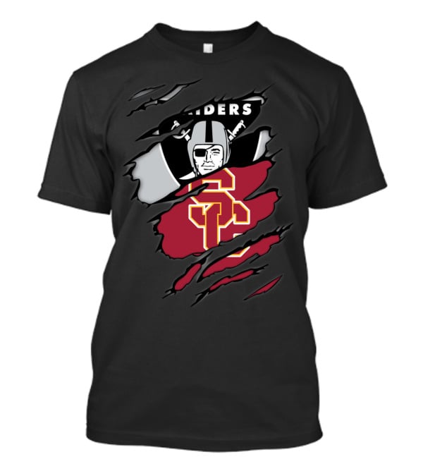 Raiders Trojans USC Los Angeles Football Torn Effect Logo Mix T-Shirt