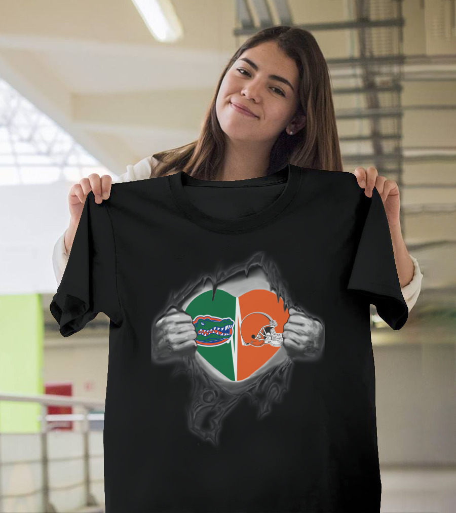 Browns Gators Heart Dual Loyalty Football Fan T-Shirt