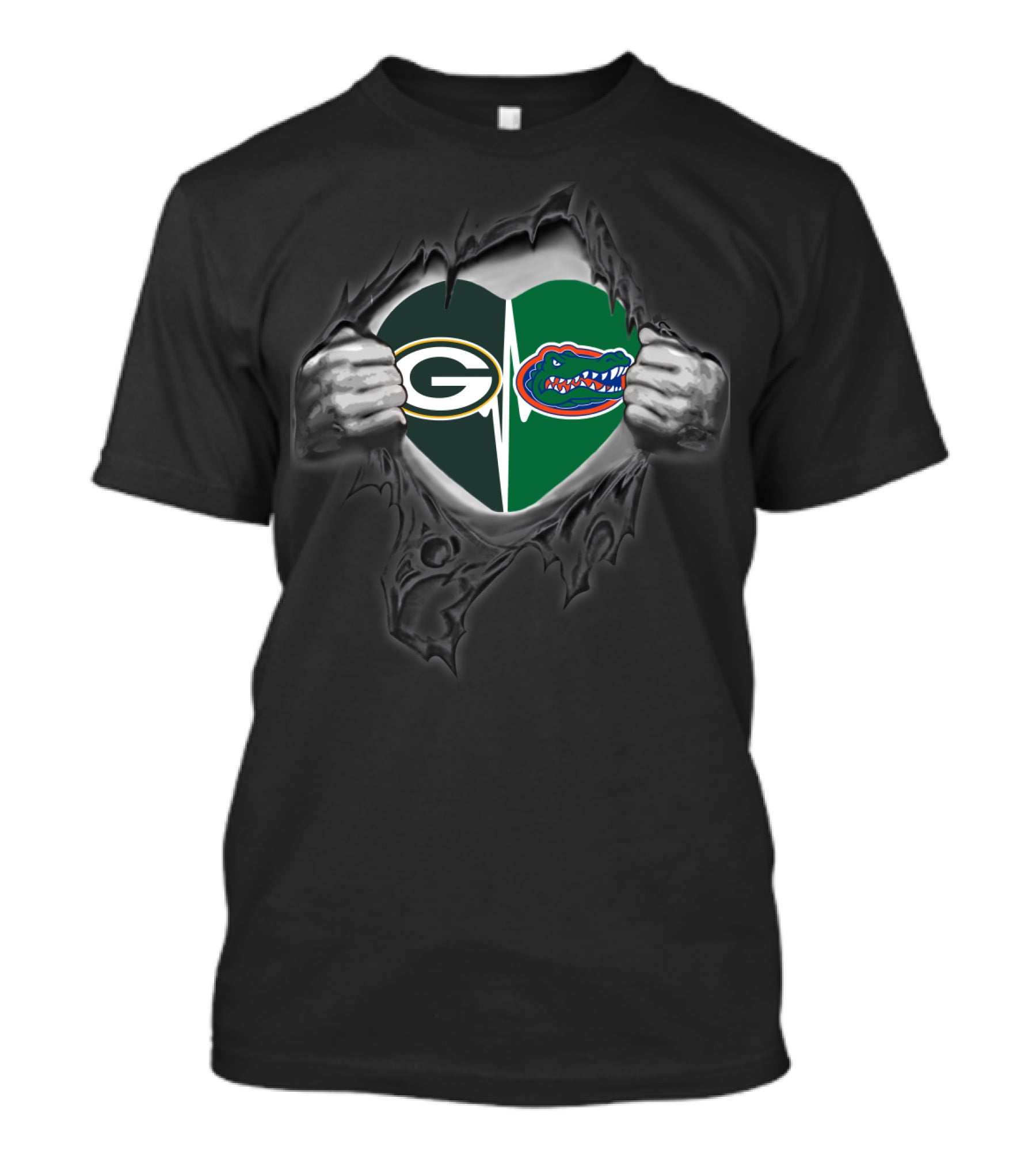 Packers And Gators Heart Logo Combination T-Shirt