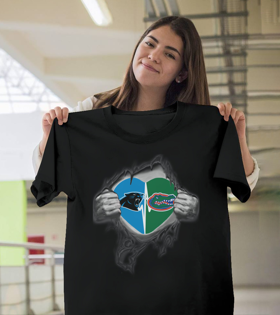 Carolina Panthers Florida Gators Heart Tear T-Shirt
