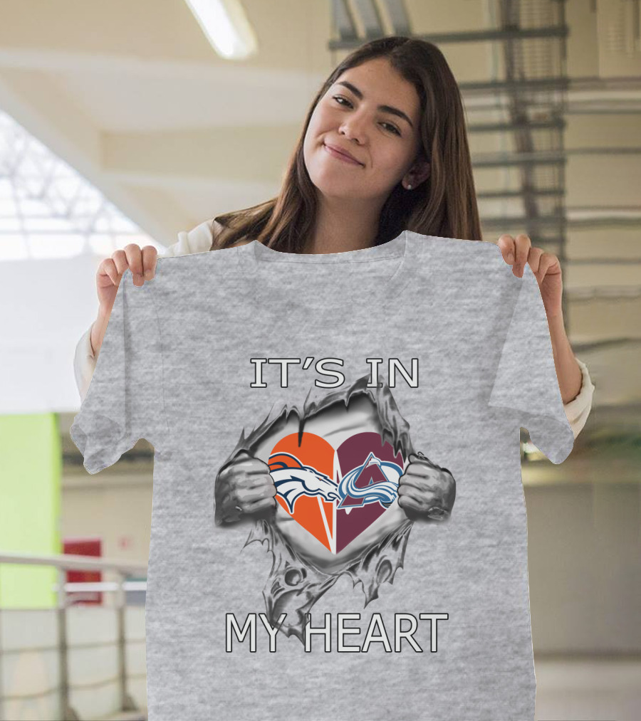 It's In My Heart Broncos Avalanche Logo Heart Tear T-Shirt
