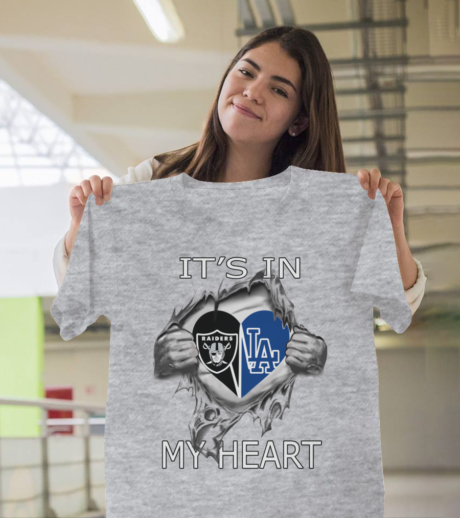Raiders Dodgers It's in My Heart Raiders Logo LA Dodgers Heart Shape T-Shirt