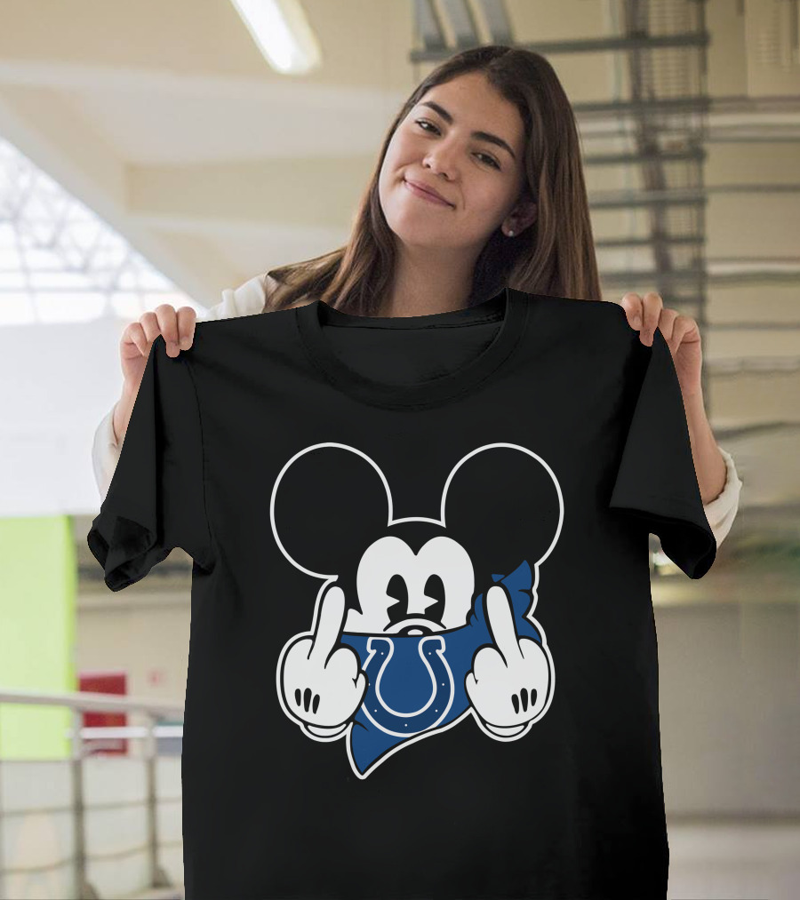 Mickey Bandana Colts Logo Middle Finger Gesture T-Shirt