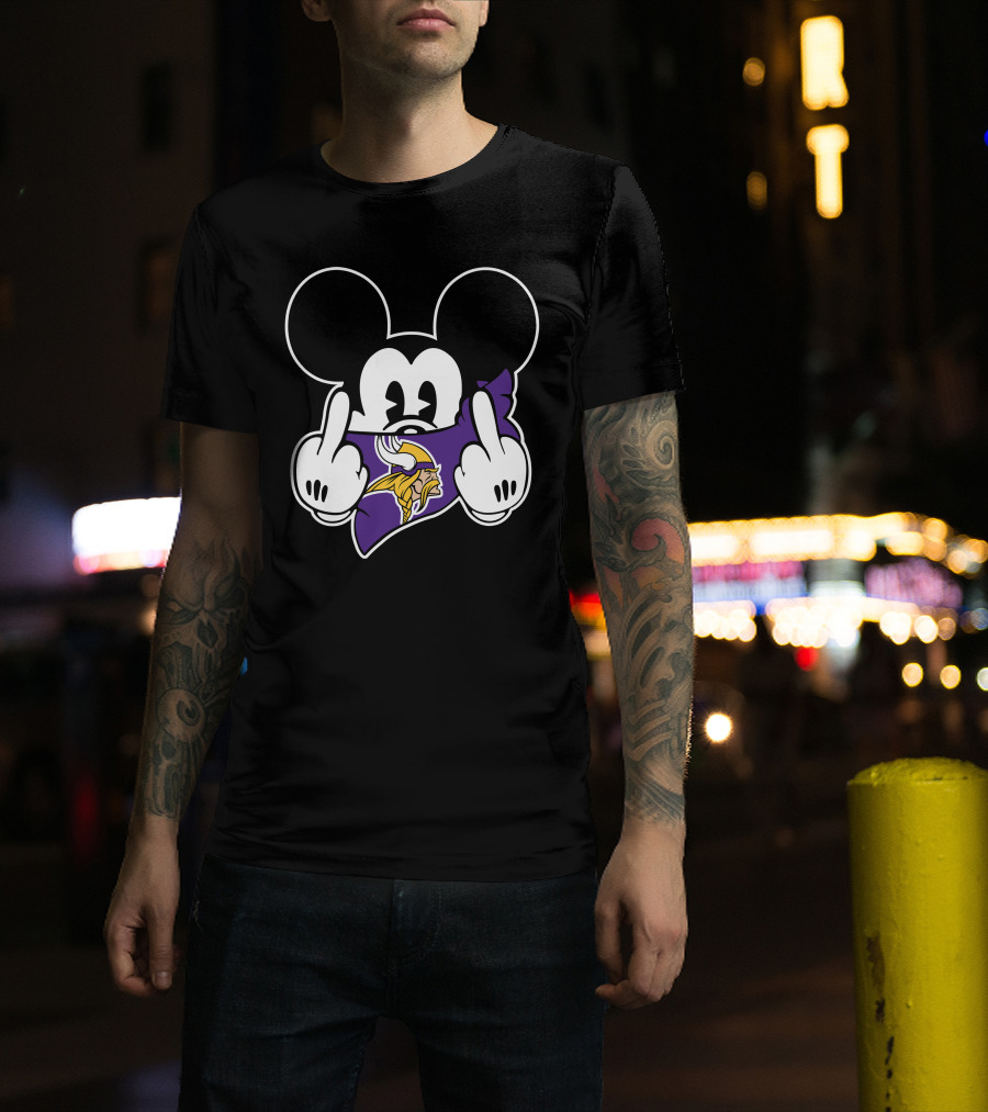 Vikings Mickey Mouse Middle Finger Gesture T-Shirt