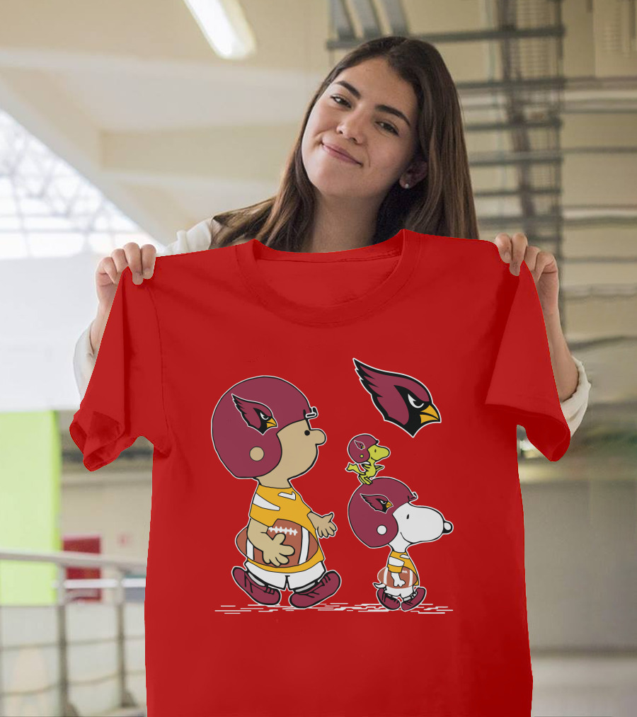 Cardinals Football Helmet Snoopy Woodstock Peanuts Characters T-Shirt