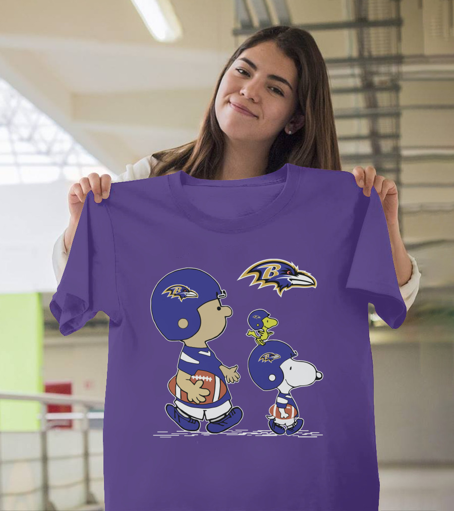Baltimore Ravens Peanuts Snoopy and Woodstock Football T-Shirt