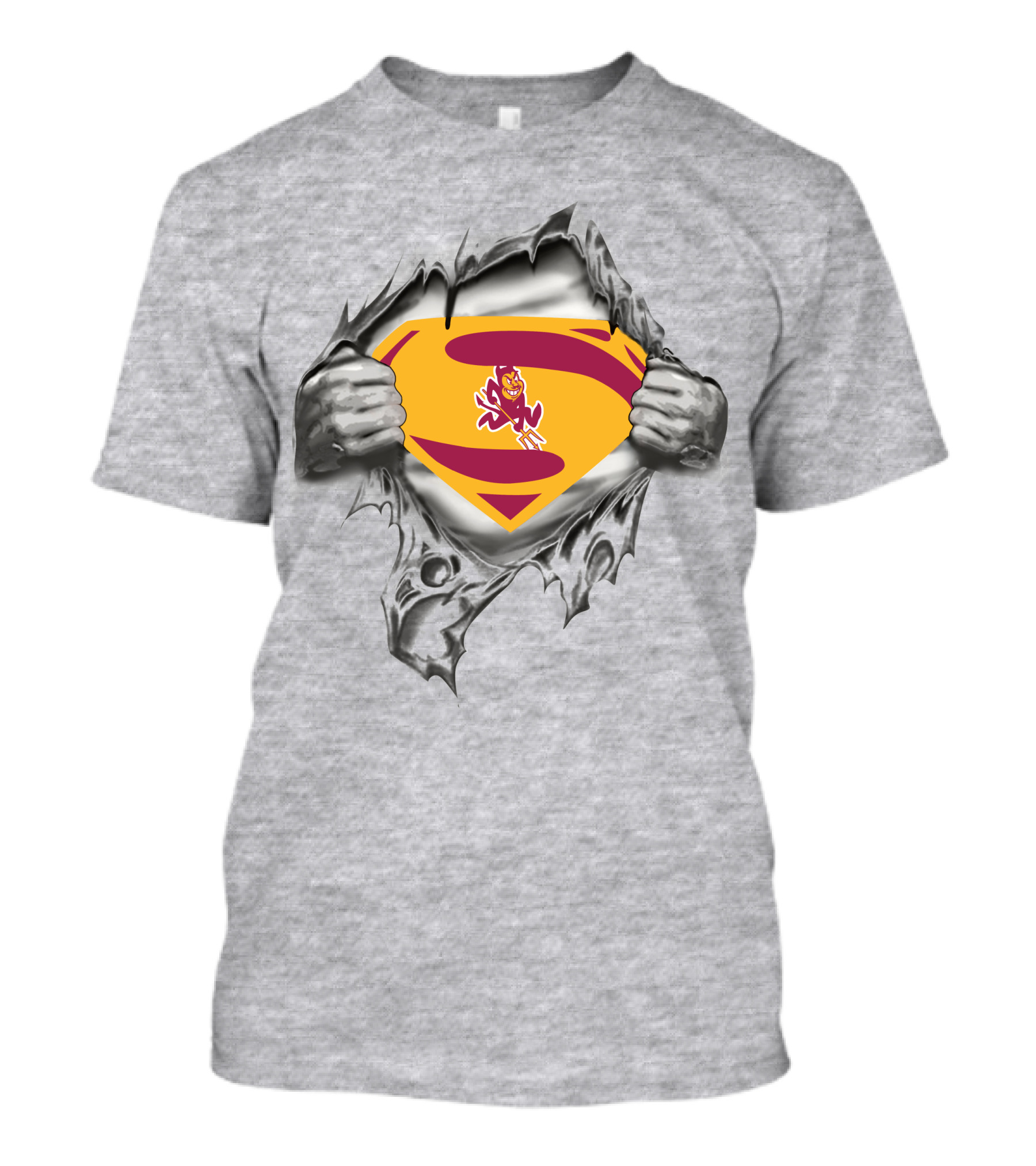 ASU Sparky Superman Logo Ripping Through T-Shirt