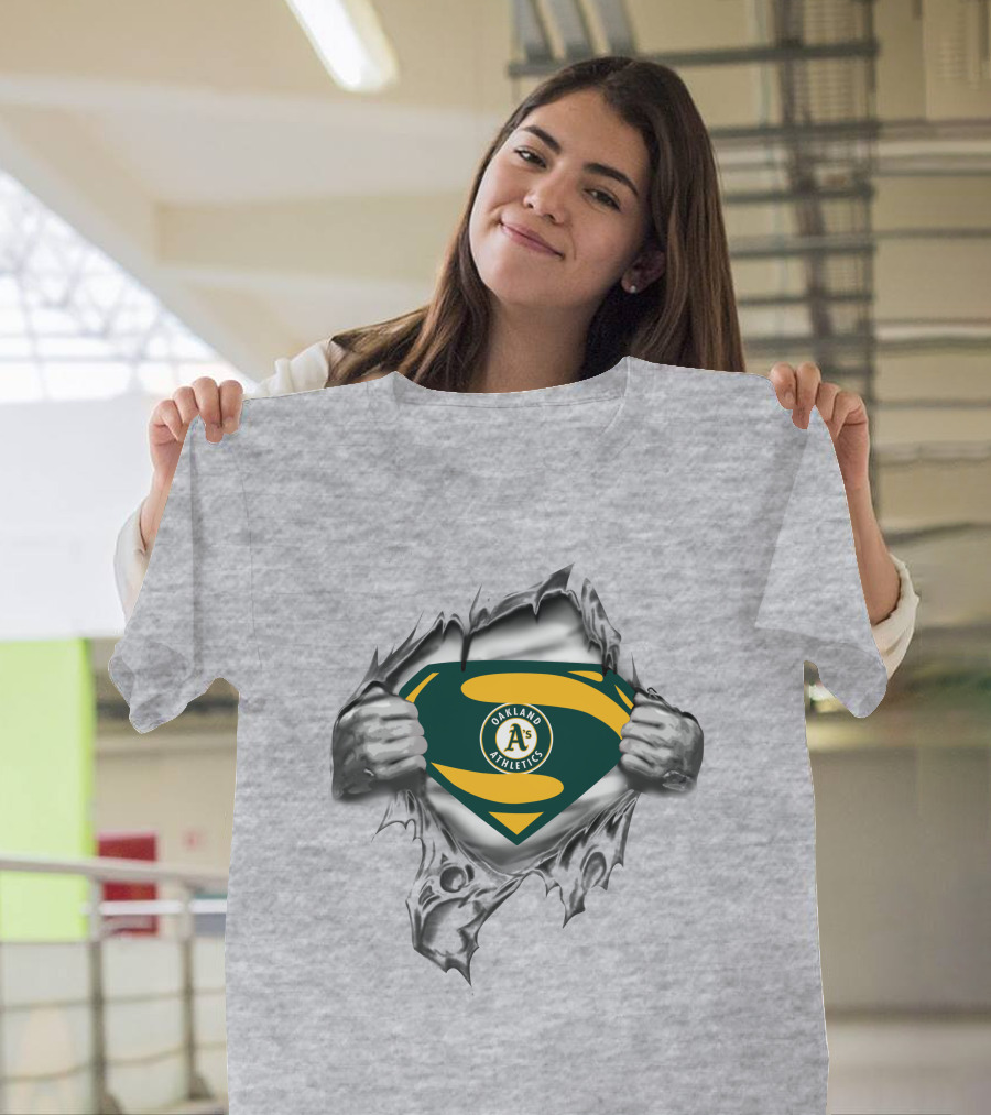 Oakland Athletics Super Man Logo Rip T-Shirt