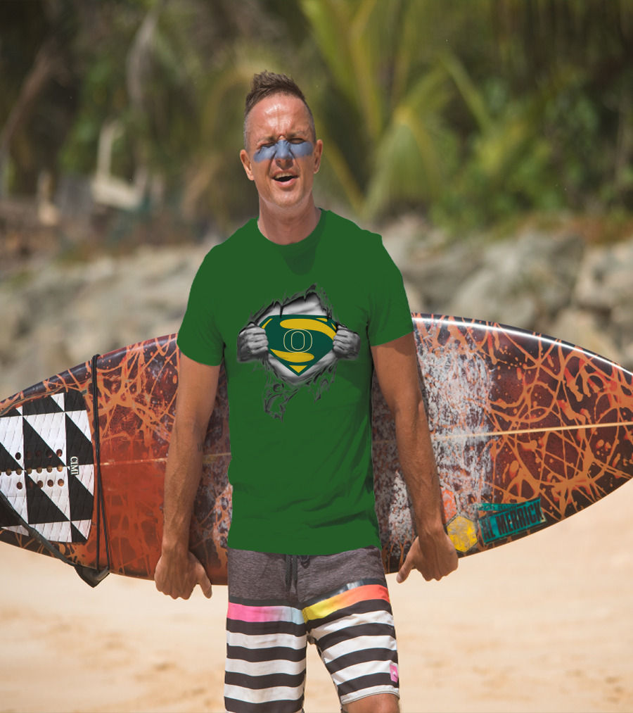 Oregon Ducks Superman Logo Emblem Breaking Through T-Shirt