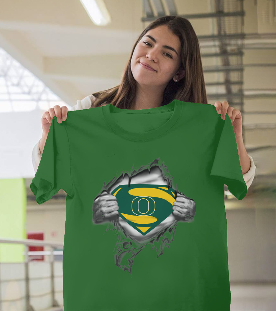 Oregon Ducks Superman Logo Emblem Breaking Through T-Shirt