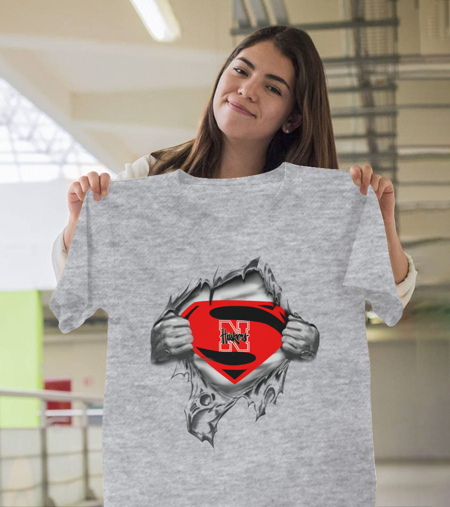 Huskers Nebraska Superman Logo Red Shield Tear-Out T-Shirt