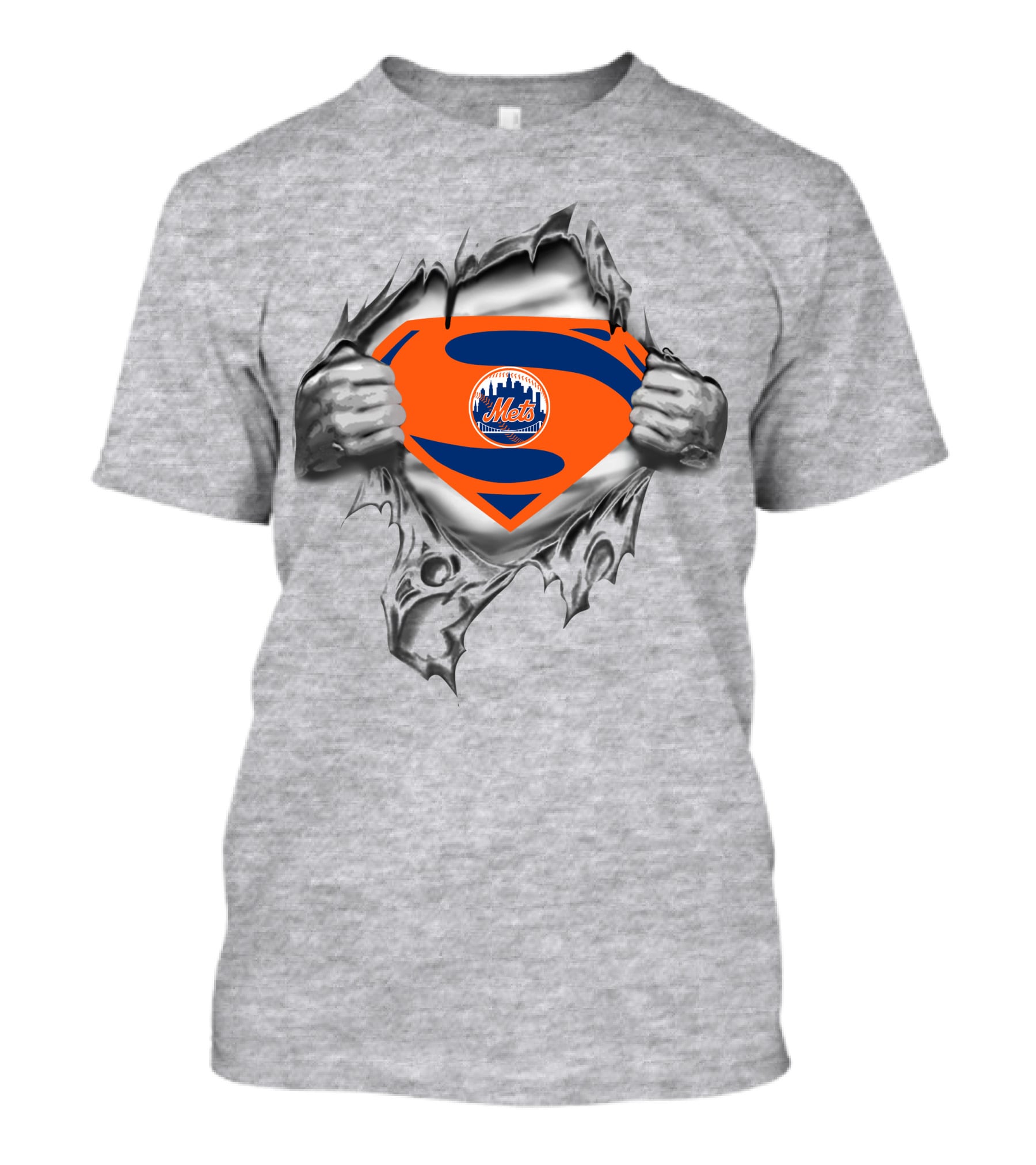 Mets Superman Inspired Logo With Ripped Shirt Effect T-Shirt