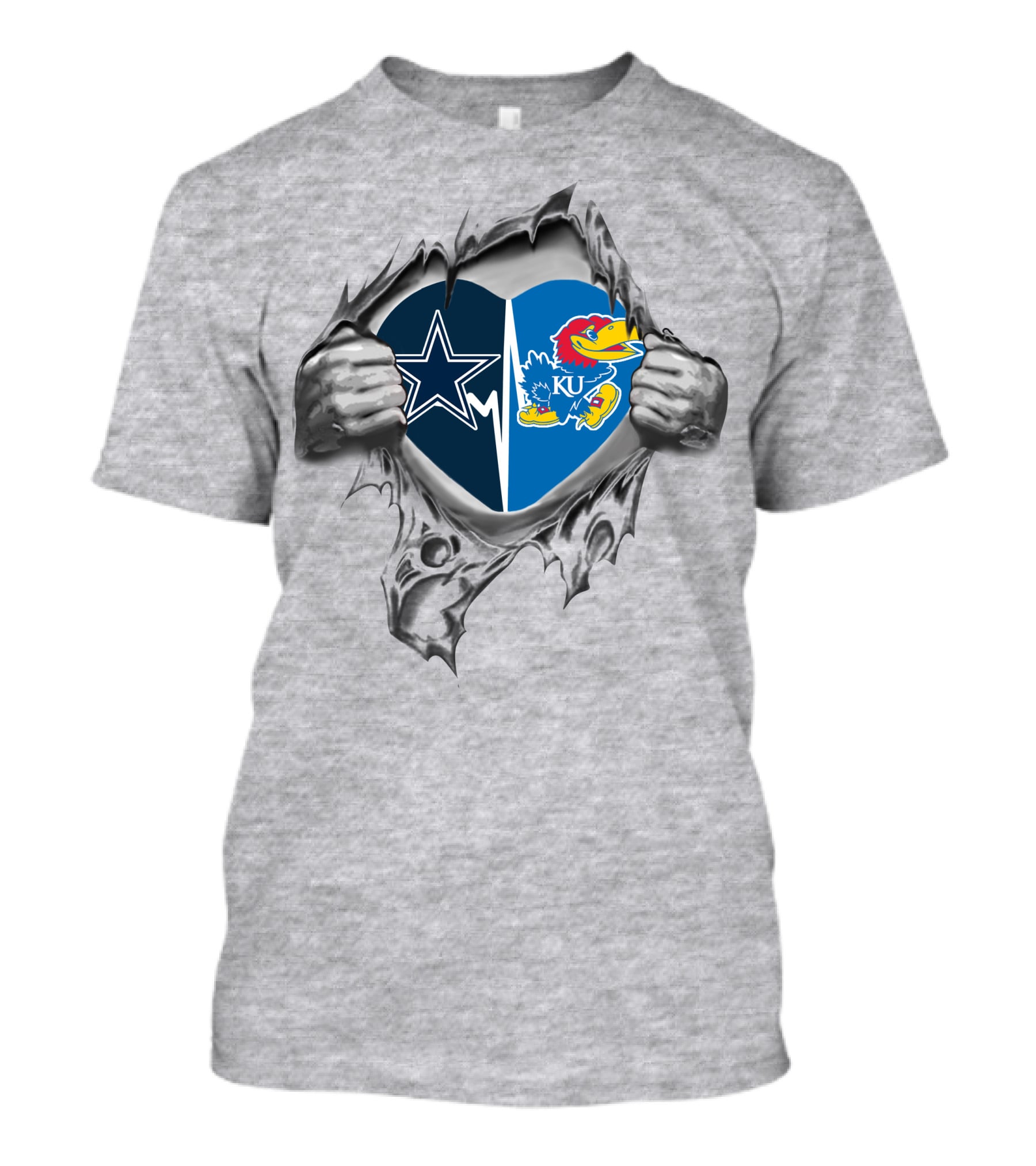 Dallas Cowboys And Kansas Jayhawks Heart Logo Combination T-Shirt