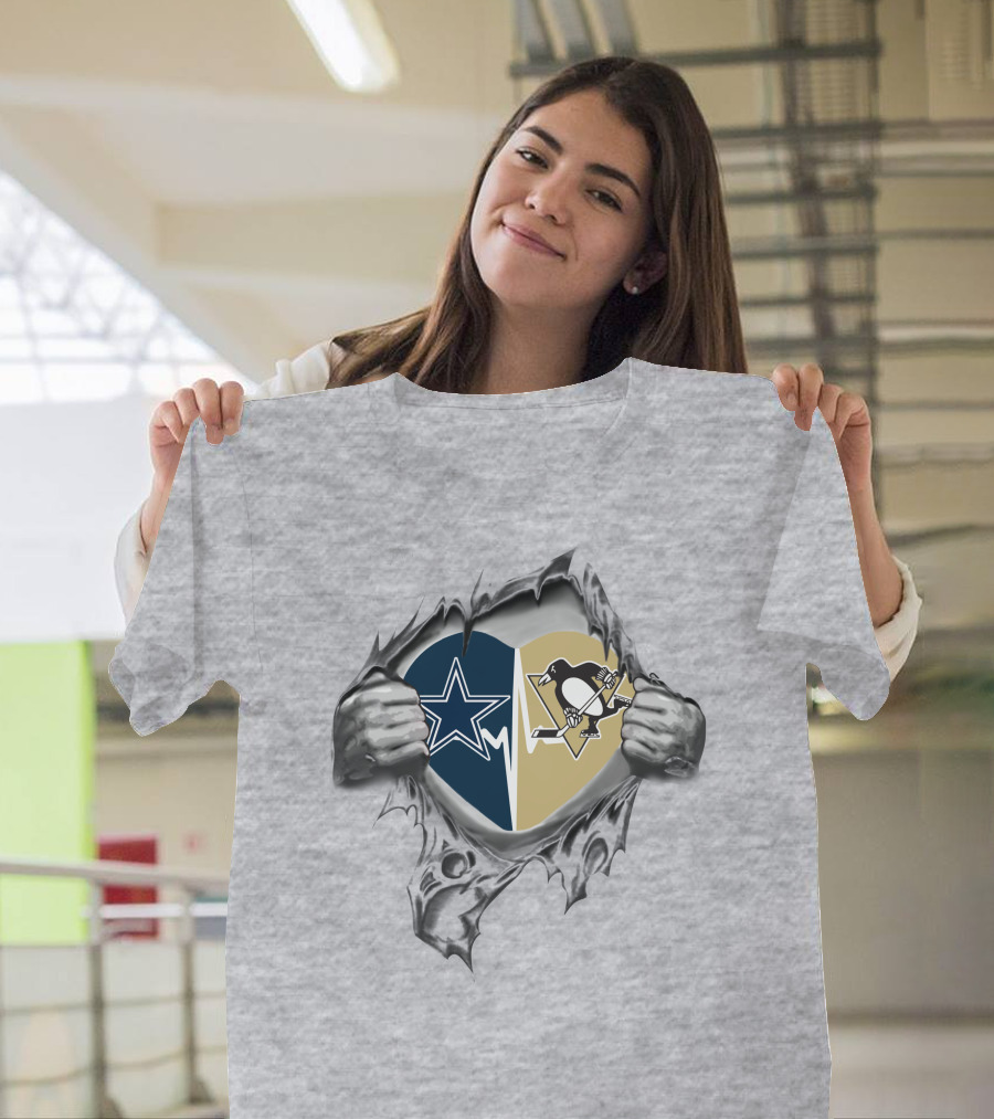 Cowboys Star Penguins Logo Heart Revealed In My Heart 65 Front T-Shirt