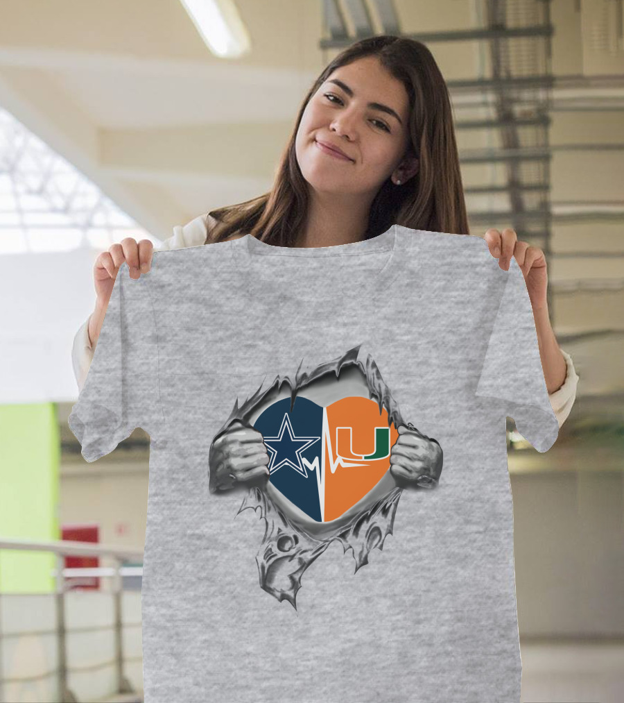 Cowboys Miami Hurricanes Heart Logo Passion T-Shirt