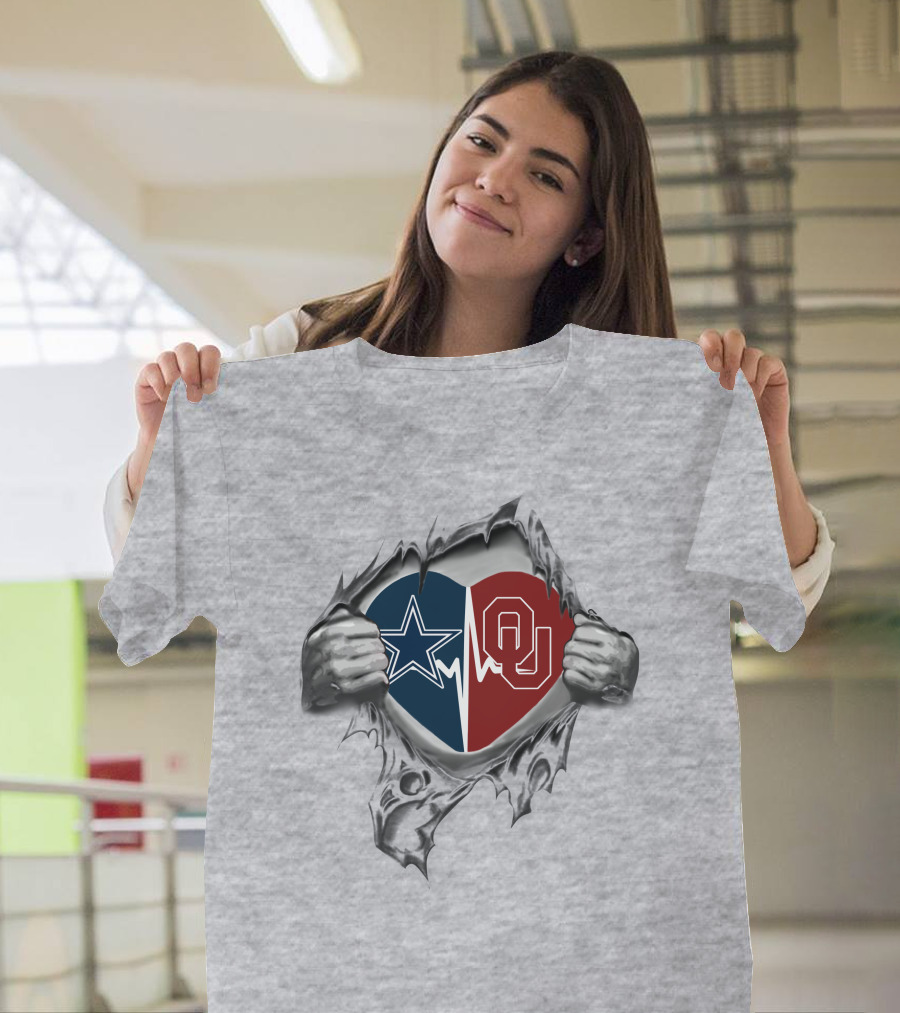 Dallas Cowboys Oklahoma Sooners Heart T-Shirt