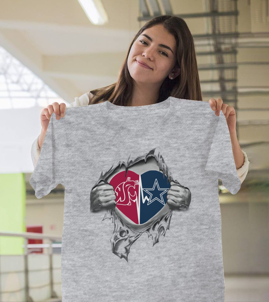 Cowboys Washington State Cougars Heart Combination T-Shirt