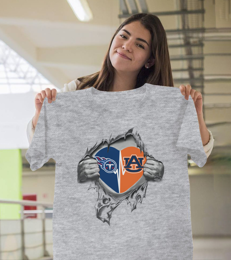 Auburn and Tennessee Titans Heart Its In My Heart T-Shirt