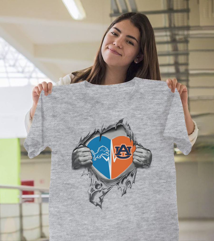 23 Front Lions Auburn It's in My Heart Lions Dual Logo Heart T-Shirt