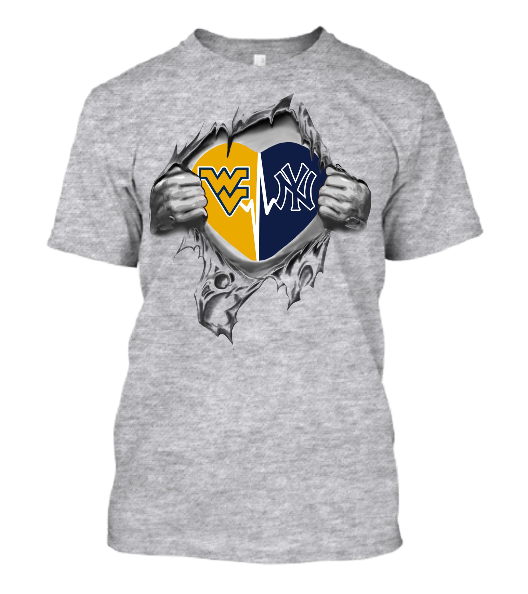 Yankees West Virginia Mountaineers Heart Logo Fusion T-Shirt