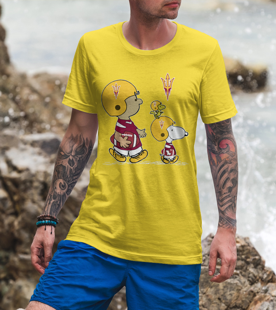 Arizona State Sun Devils Peanuts Football Players Charlie Brown Snoopy Woodstock T-Shirt