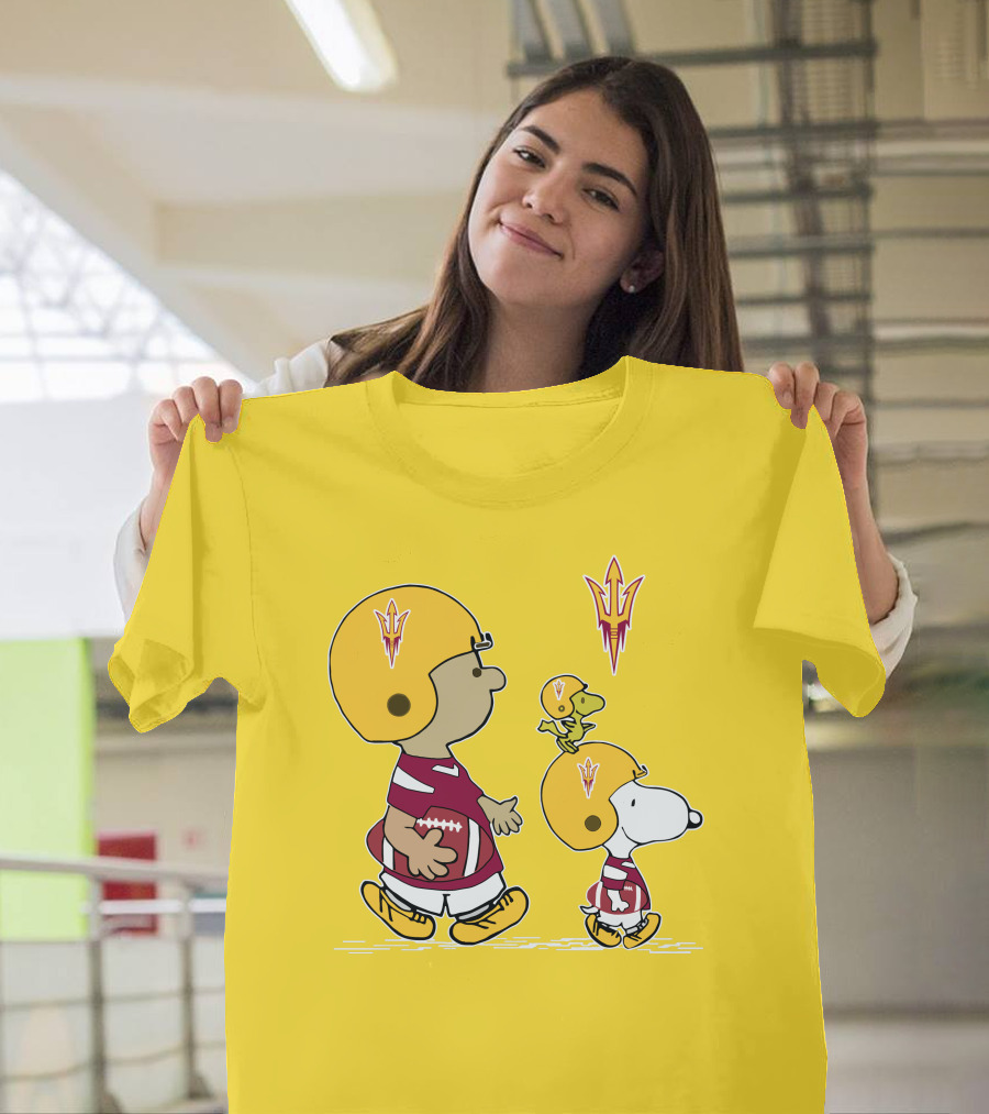Arizona State Sun Devils Peanuts Football Players Charlie Brown Snoopy Woodstock T-Shirt
