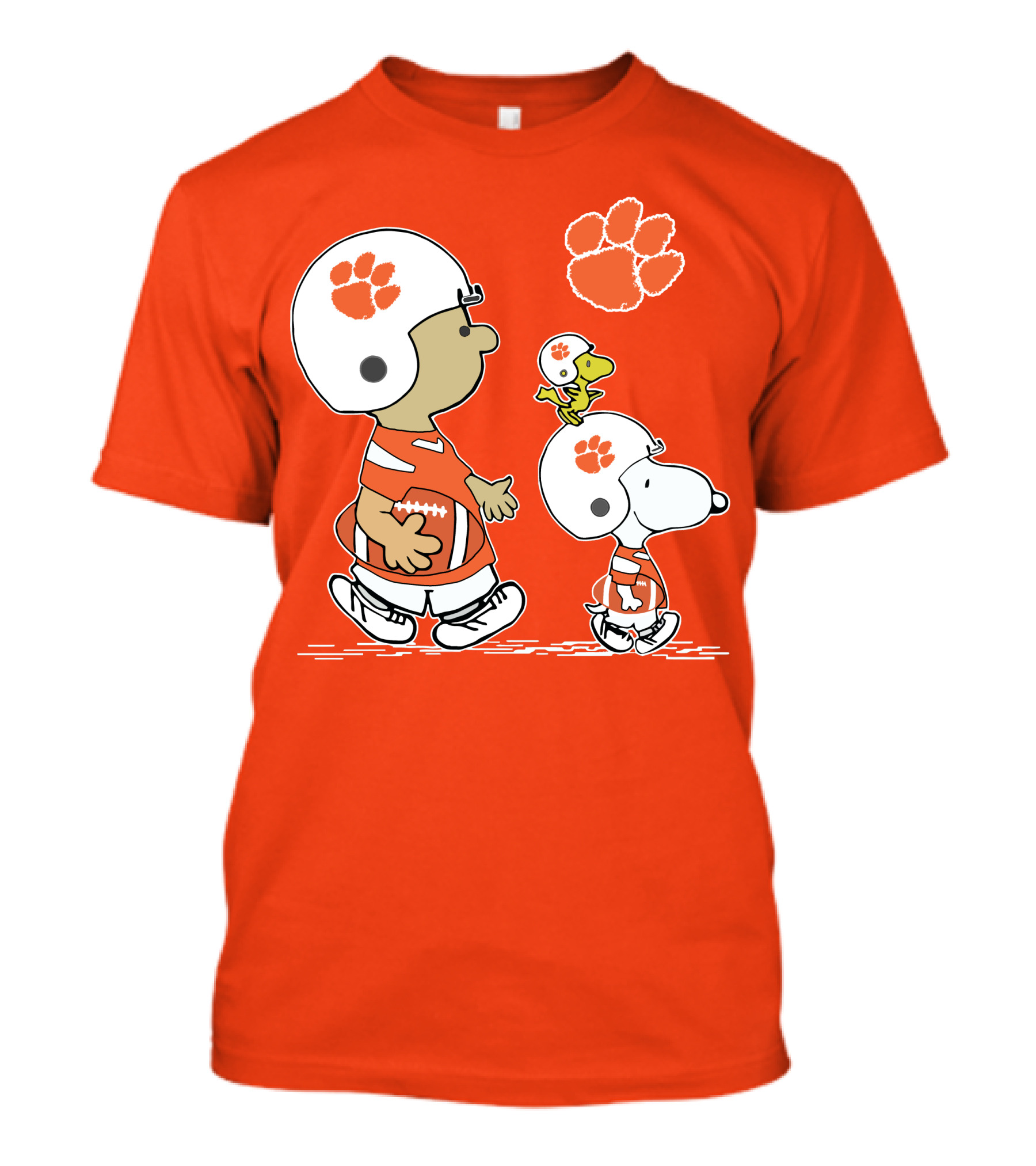 Clemson Tigers Snoopy Football Helmets And Paw Print Charlie Brown Woodstock T-Shirt