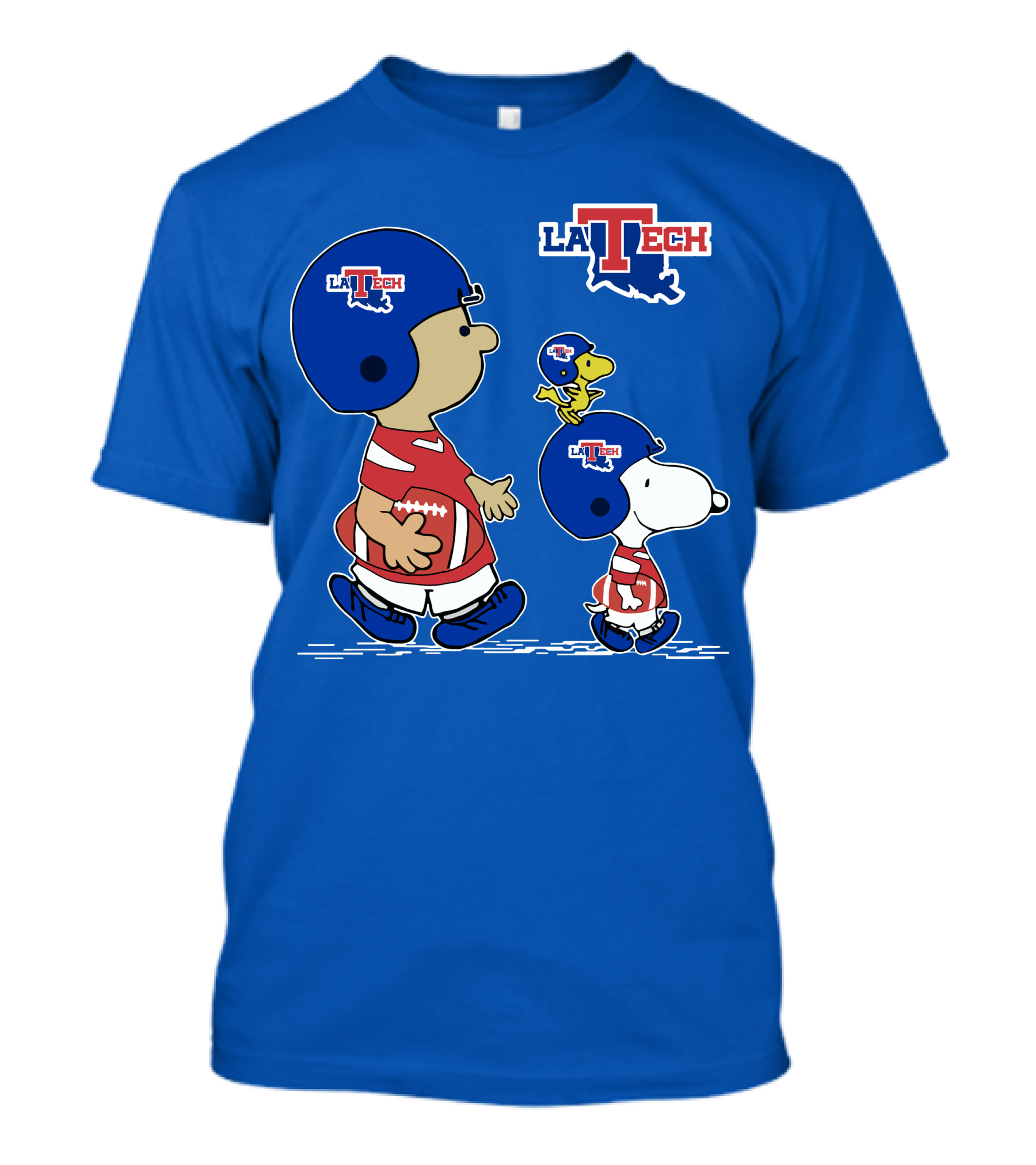LA Tech Snoopy Football Helmet With Woodstock And Charlie Brown T-Shirt