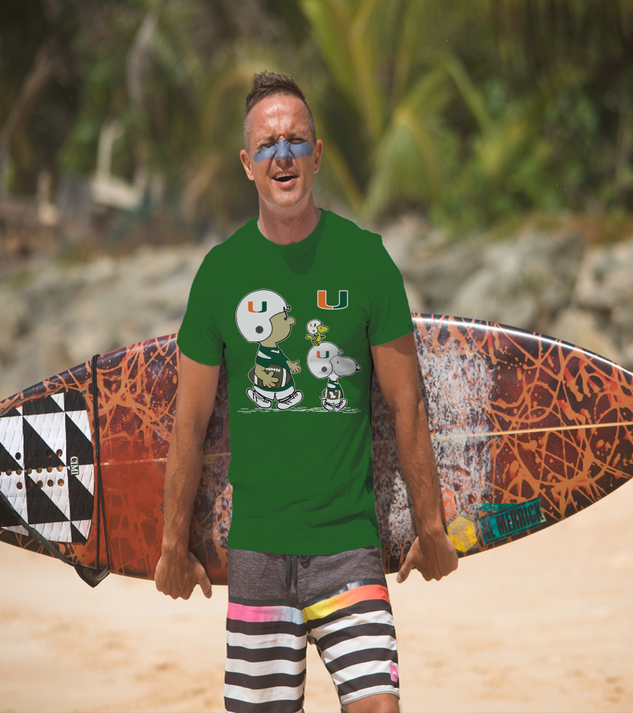 Miami Hurricanes Snoopy And Woodstock Football Helmets Peanuts Comic T-Shirt