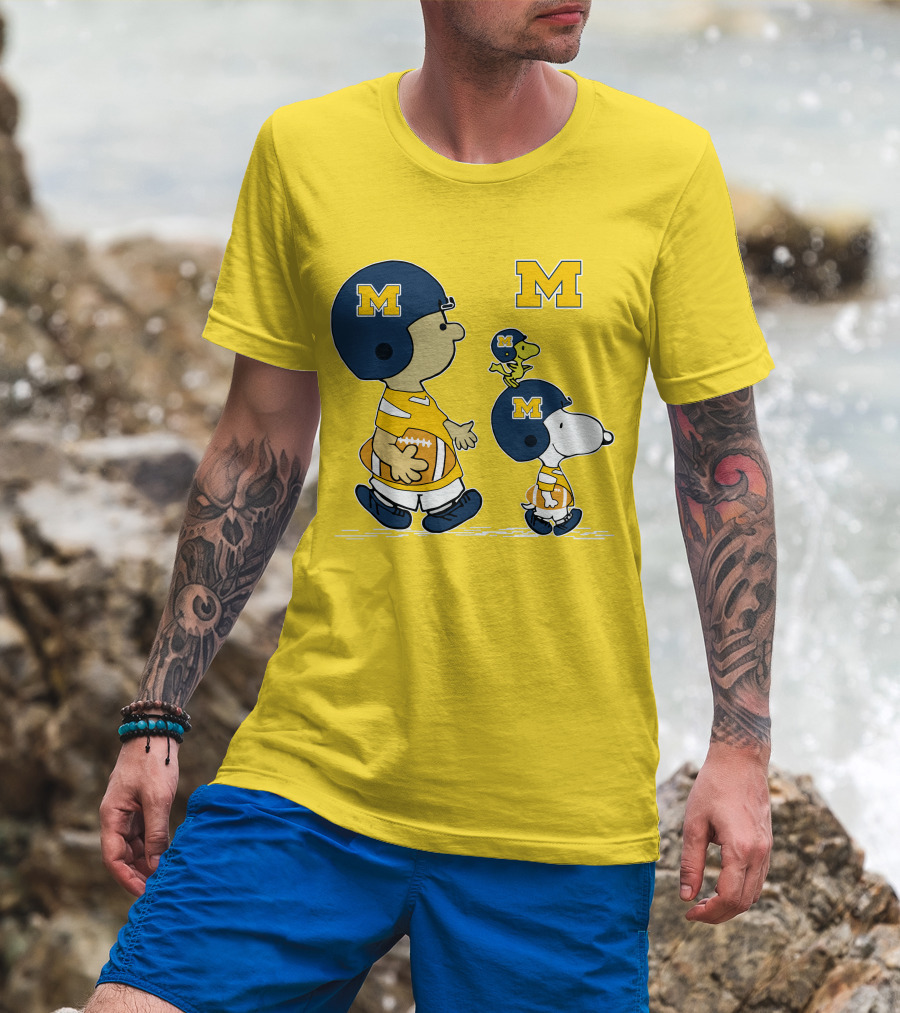 Michigan Wolverines Snoopy Woodstock Football Fan Team Spirit Peanuts Style T-Shirt